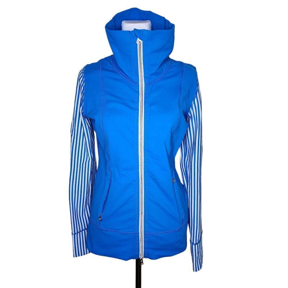 Lululemon Womens Sz 6 Daily Yoga Jacket Beaming Blue White Stripe Zip Up